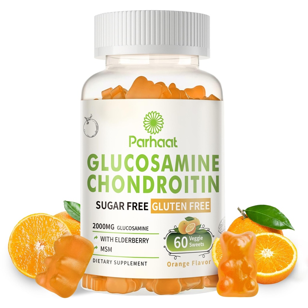 Glucosamine Chondroïtine Gommies avec MSM & Elderberry Extra Strength - Soutien articulaire, Supplément de soutien immunitaire antioxydant pour adultes, hommes et femmes. Orange
