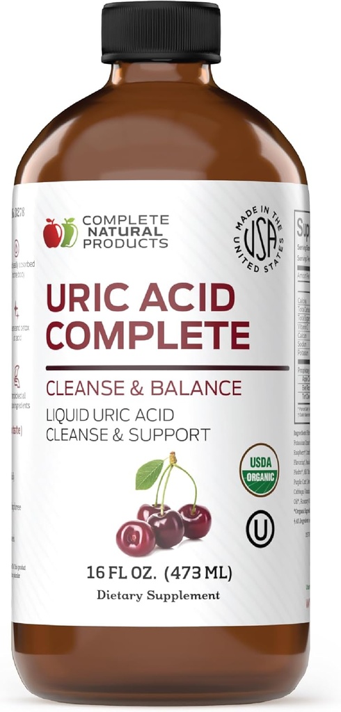 Produits naturels complets Acid Uric Complet - Supplément liquide de 16 oz pour soutenir le nettoyage de l'acide Uric, la santé rénale et la circulation avec vinaigre de cidre de pomme, cerise de tart et racine de betterave.