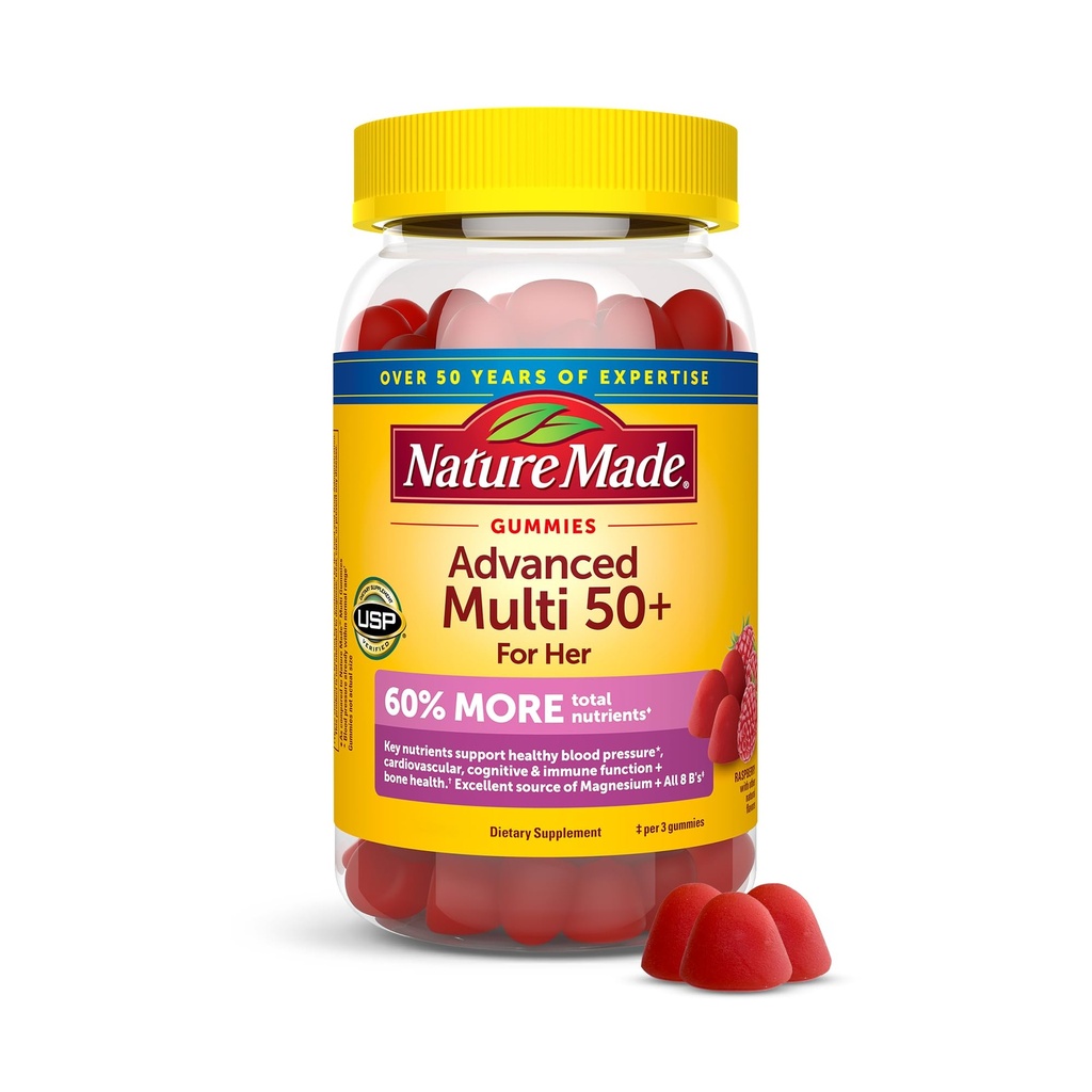 Nature faite avancé multivitamines Gommies 50 + pour elle, femmes multivitamines Gommies avec Citrate de magnésium, vitamine D3, zinc, calcium et toutes les 8 B vitamines, 84 Compte, 28 Jours d'approvisionnement
