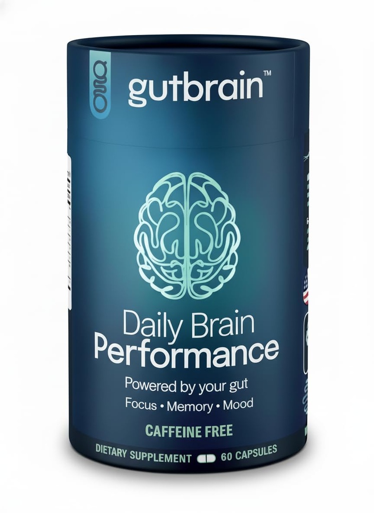 GutBrain Cerveau Supplément pour mémoire et focus avec probiotiques, Advanced 2 en 1 Nootropic Cerveau Support pour la clarté mentale, sans caféine Doctor Formulé Supplément, 60 Capsules