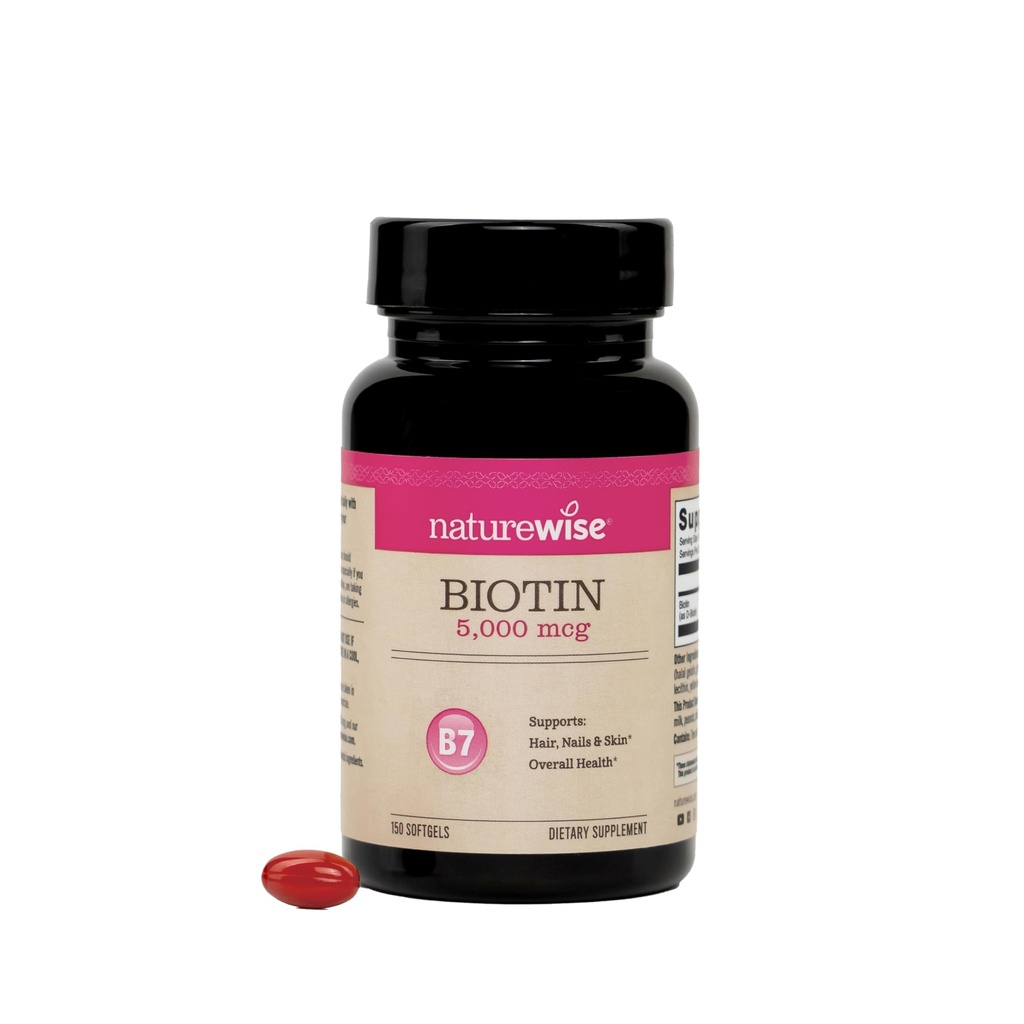 NatureWise Extra Strength Biotin 5,000 mcg Softgels - Biotin pour la croissance des cheveux femmes et hommes + Skin & Nails Support - Non-GMO, USA Fabriqué - 150 Softgels[150 jours d'approvisionnement]