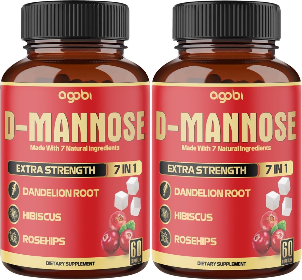 2 Packs 60 Compte 4 Mois - Capsules D-Mannose - Natural Urinary Tract Health & Immune Support - 7en1 avec Cranberry, Dandelion, Hibiscus et plus