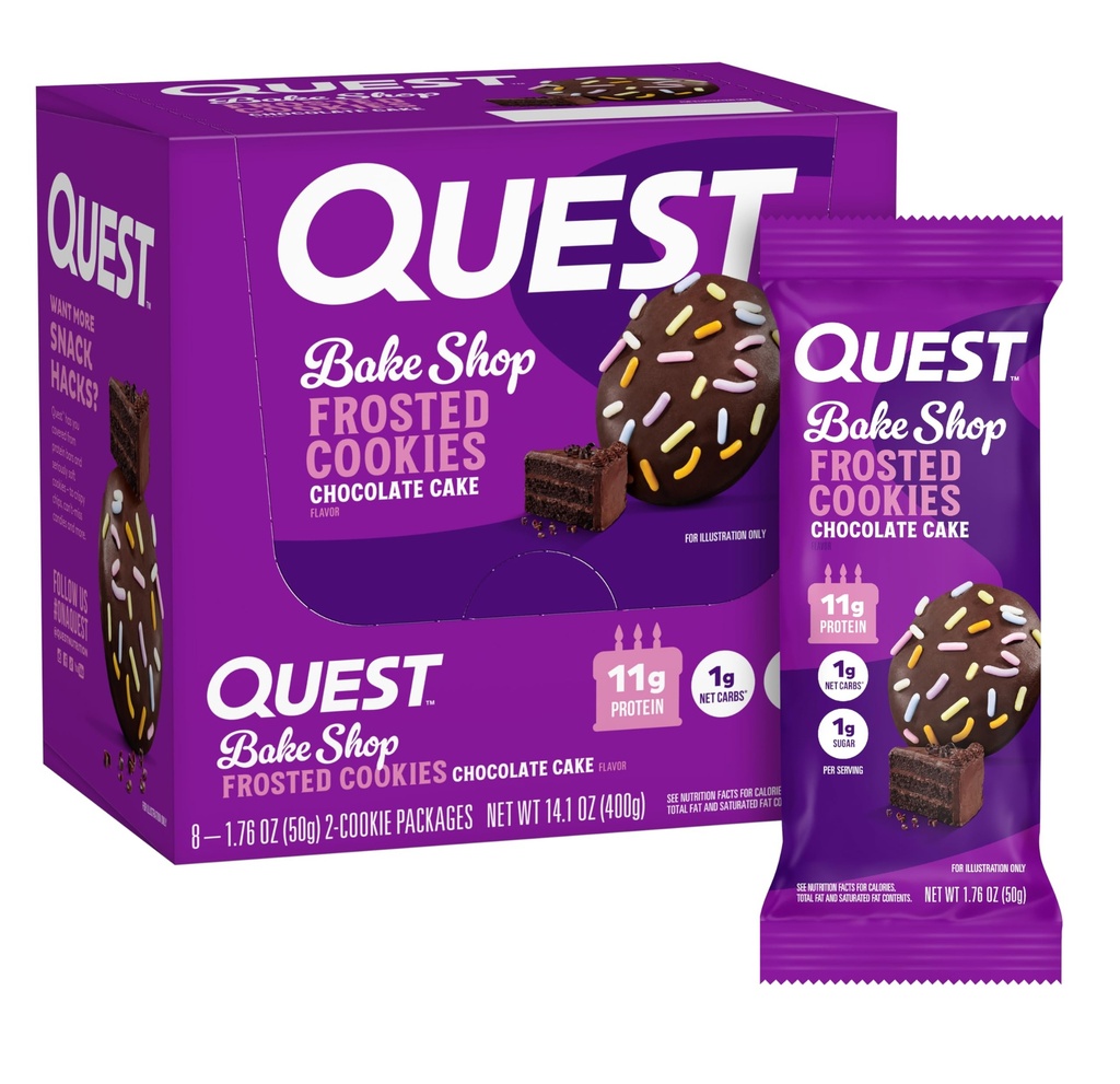 Quest Nutrition Cookies congelés Twin Pack, gâteau au chocolat, 1g de sucre, 11g de protéines, 1g de glucides nets, sans gluten, 16 cookies