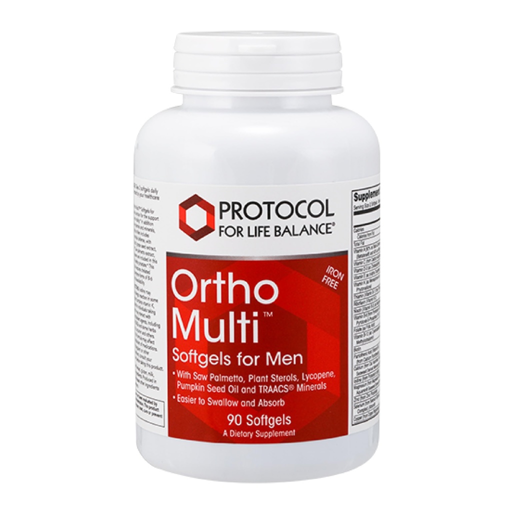 PROTOCOLE POUR LA BALANCE DE VIE Ortho Multi Softgels pour les hommes - Multivitamine pour la santé de la prostate - avec Saw Palmetto, Zinc & CoQ10 - Multivitamine quotidienne pour hommes - Sans fer - 90 Softgels