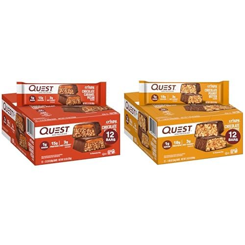 Quest Hero Protein Bars, Caramel de chocolat croustillant et beurre d'arachide au chocolat, 15-18g de protéines, 1g de sucre, 12 Compte