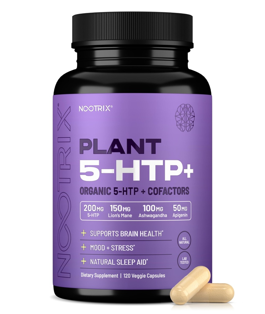 Nootrix Organic Plant 5 HTP+ Le supplément soutient la mémoire, la concentration mentale, la santé cognitive et l'énergie.