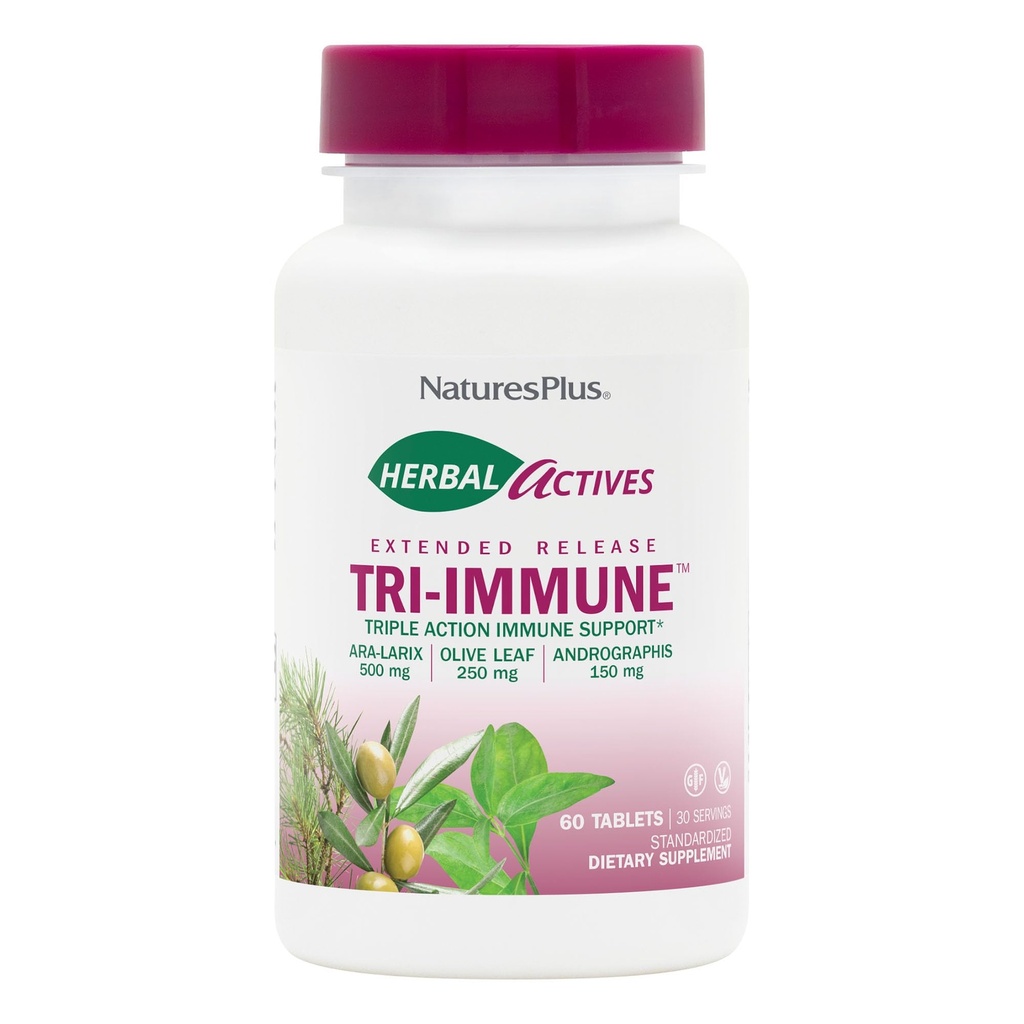 NaturesPlus Herbal Actives Tri-Immune, libération prolongée - 60 comprimés - Végétarien, sans gluten - 30 portions