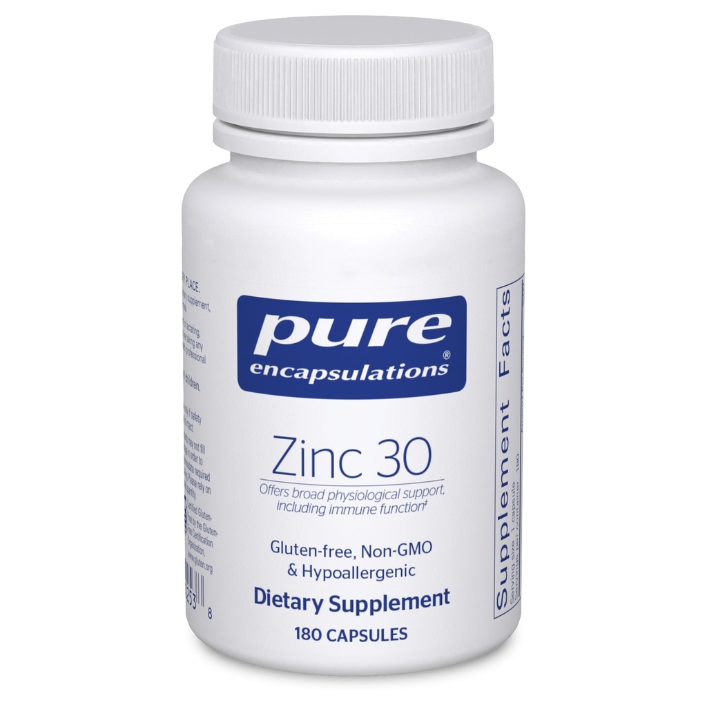 Encapsulations pures Zinc 30 mg - Supplément pour le soutien du système immunitaire, la croissance et le développement, et la guérison des plaies* - avec le picolinate de zinc 30 mg - 180 capsules