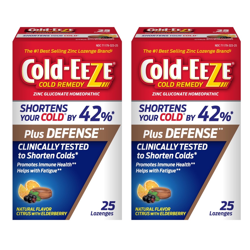 Cold-Eeze Plus Defense Citrus naturel avec losanges de zinc de la mûre aînée, réduit la durée du rhume, Sambucus Nigra, Echinacea et Rose Hips, 25 Ct, Pack de 2
