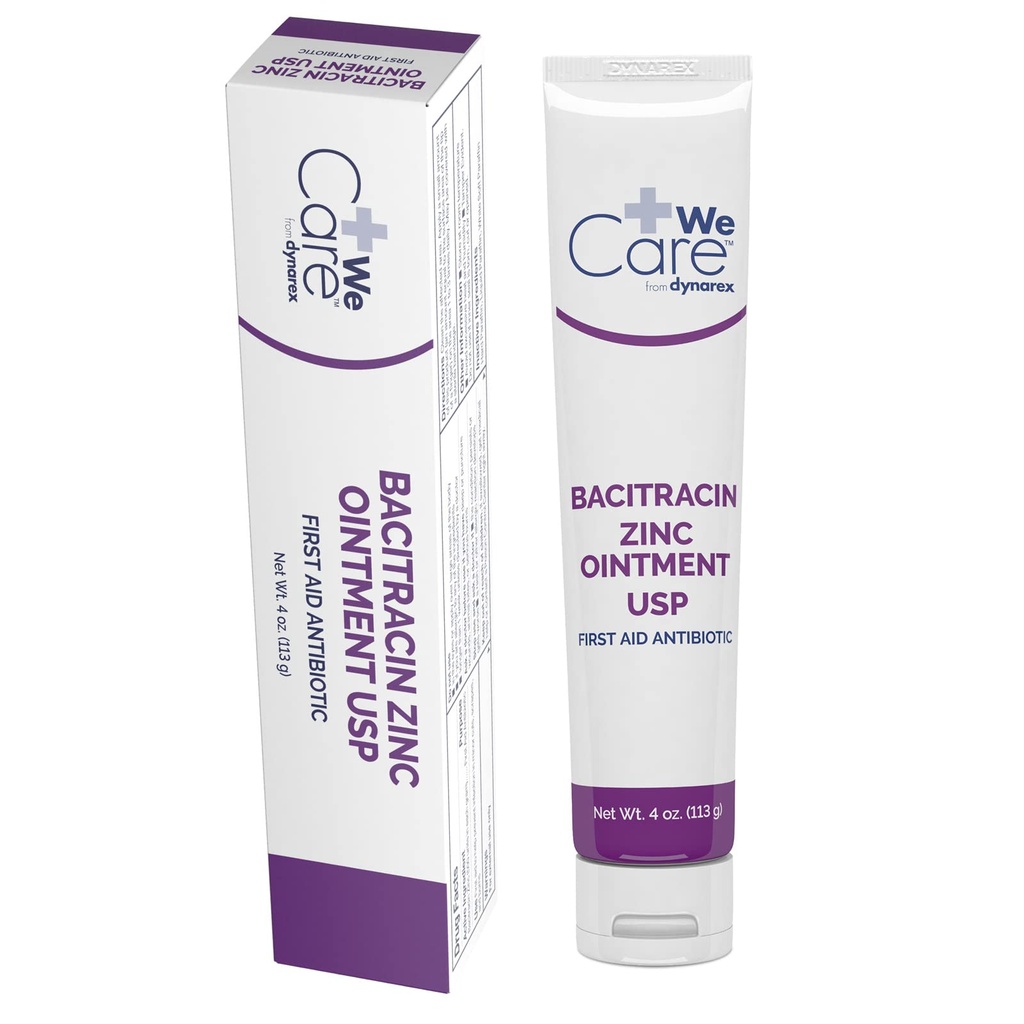 Dynarex Bacitracin Zinc Ointment USP - Crème de brûlure et onguent antibiotique pour les coupures mineures, les crachats de couches, soins des plaies et premiers soins, tube de 4 oz - 1 tube