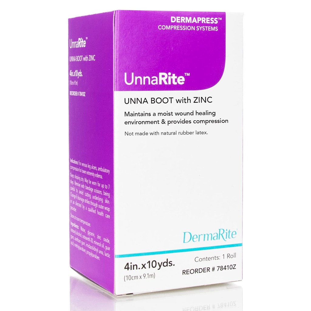 DermaRite's UnnaRite C Unna Boot, avec Zinc Oxide - Hydratant Healing and Gentle Compression for Venous Leg Ulcers - 4 po x 10 yds., 1 rouleau