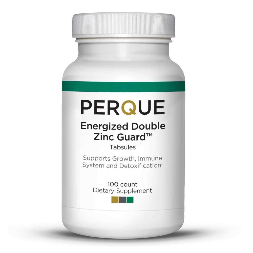 PERQUE Energized Double Zinc Guard 100 Tabs – Supplément Zinc double forme avec Picolinate et Citrate – Supporte la santé immunitaire, cutanée et cellulaire – Haute absorption, non-OGM, formule sans gluten – 100ct