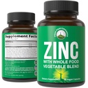 Supplément de zinc végétalien avec vitamine C + mélange alimentaire entier de 25 légumes et fruits pour l'absorption maximale. Suppléments de zinc 30mg Capsules, pilules, comprimés, vitamines pour adultes hommes et femmes