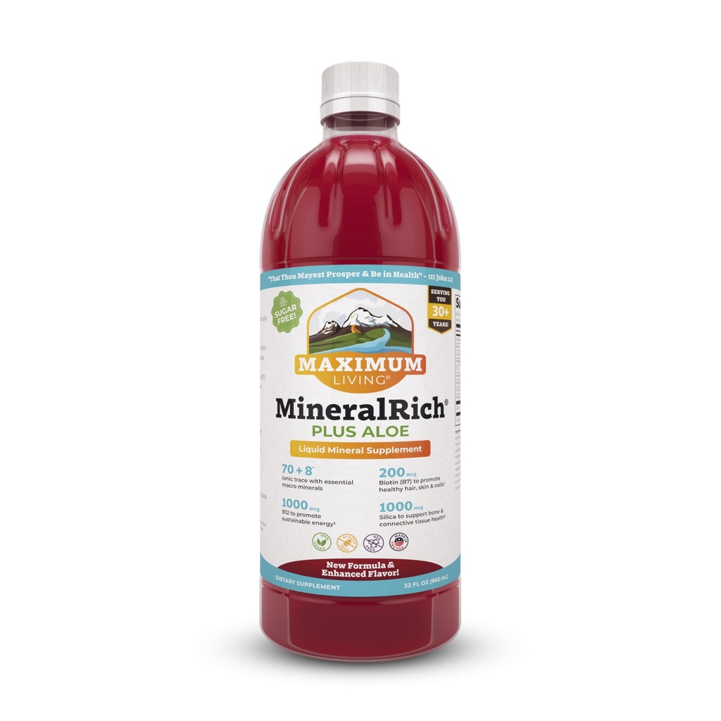 Supplément maximum vivant aux minéraux de Rich avec Aloe - Mélange liquide de vitamines et minéraux traces - 32 oz