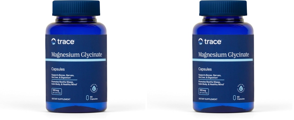 Trace Minerals Glycinate de magnésium - Supplément de glycinate de magnésium doux pour un sommeil et un soutien de détente sains - Esprit et énergie sains - Vegan - Sans gluten - 90 portions (90 portions) (paquet de 2)