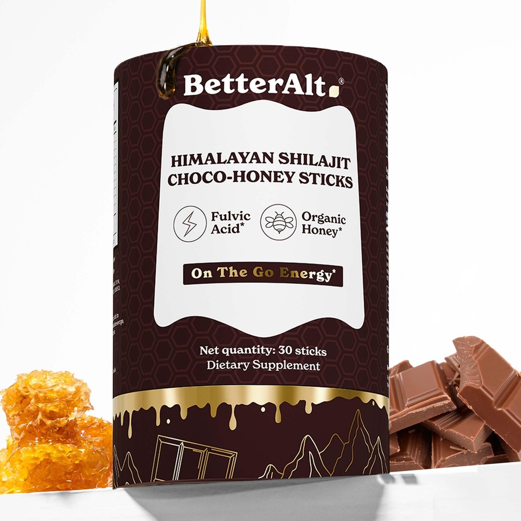 Meilleure Alt chocolat Shilajit bâtons de miel 75% acide fulvic et 85+ trace minéraux miel brut infusé au chocolat Himalayan Shilajit booster énergie 30 bâtons Stamine naturelle et support d'endurance