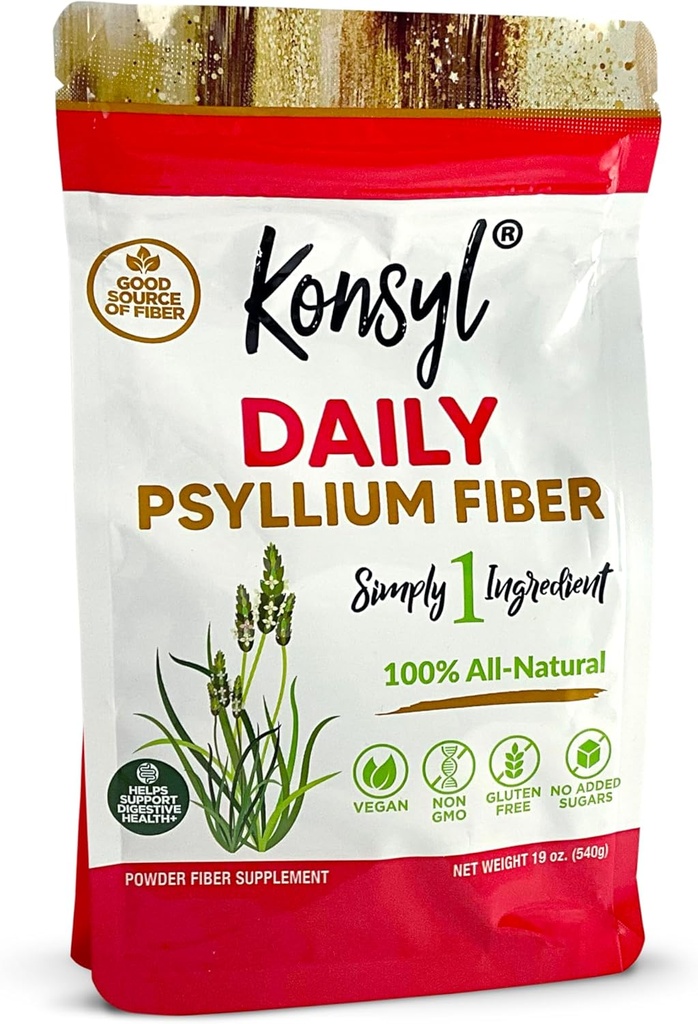 Konsyl Daily Psyllium Fiber Powder | 100% All-Natural Psyllium Husk for Gut & Digestive Health | No Sugar, No Fillers 90 Servings (540g)