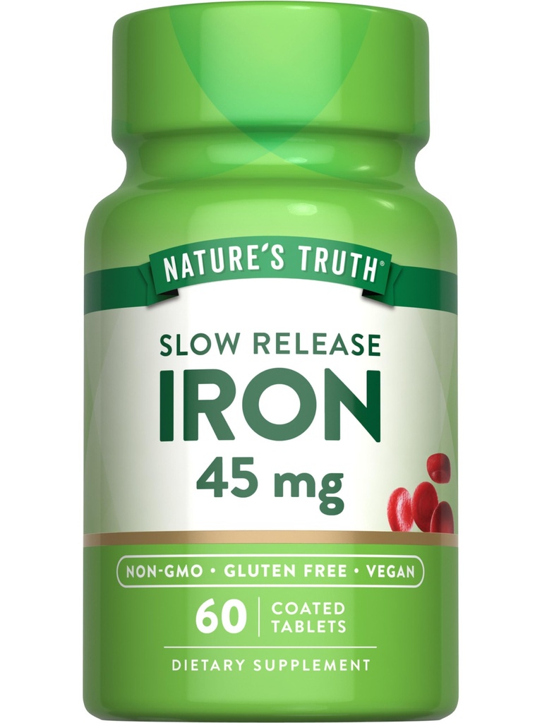 Nature's Truth Iron Supplement $ 45 mg $ 60 Pills $ Sulfate ferreux $ Vitamine sans OGM et sans gluten pour les hommes et les femmes