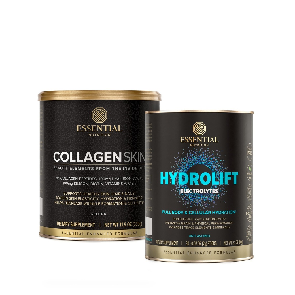 Collagène Skin + Hydrolift Bundle – Peptides de collagène bioactifs hydrolysés avec acide hyaluronique, biotine et silicone et électrolytes sans sucre avec éléments traces et minéraux