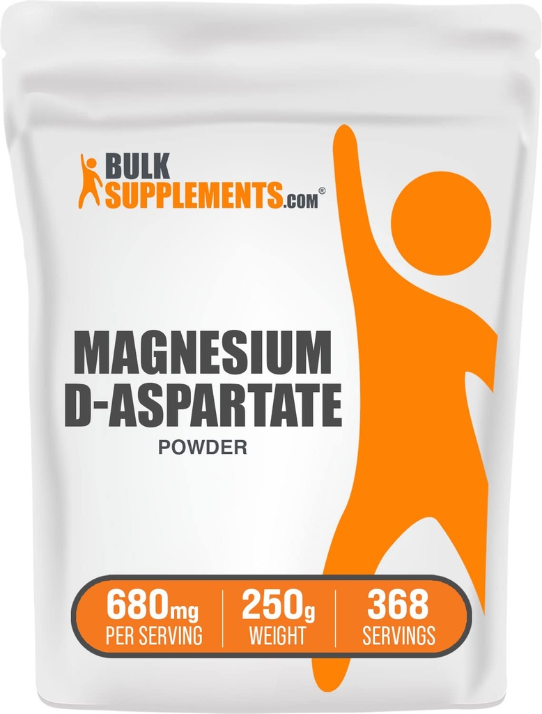 BulkSupplements.com Magnesium D-Aspartate Powder - Magnesium Supplement, High Absorption Magnesium, Magnesium Asparte Powder - Gluten Free, 680mg (49mg of Magnesium) per Serving, 250g (8.8 oz)