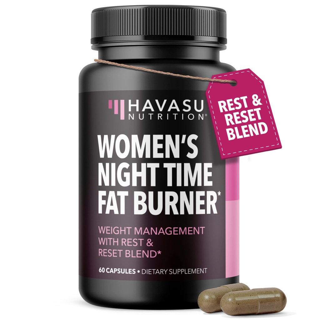 Brûleur de graisse de nuit pour les femmes - Suppresseur d'appétit pour la perte de poids - 60 Compte - Booster de métabolisme à base de plantes avec la mélatonine pour le sommeil - Végétaliens, Capsules non OGM - 2 mois d'approvisionnement