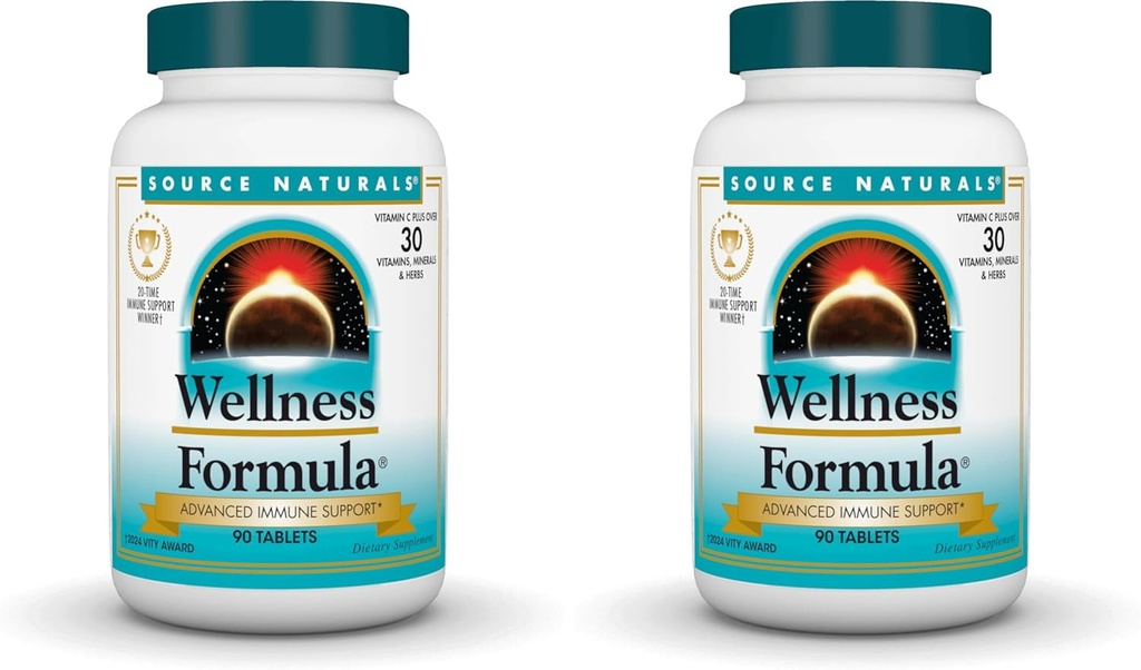 Source Naturals Wellness Formula Bio-Aligned Vitamines & Herbal Defense - Supplément de soutien du système immunitaire et amplificateur d'immunité* - 90 comprimés (paquet de 2)