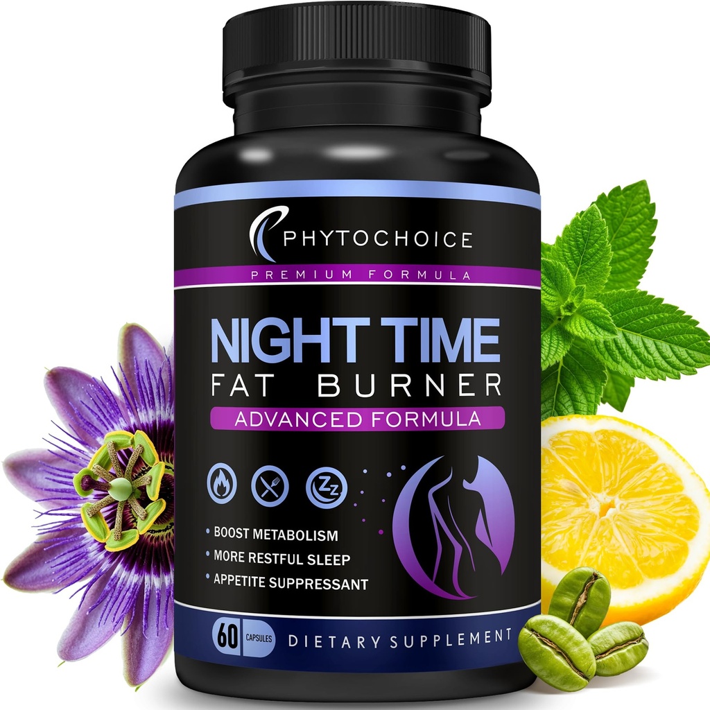 Brûleur de graisse de nuit - Perte de poids pilules de régime avec Magnésium Melatonin CLA L-Carnitine qui travaillent la nuit, Suppresseur de l'appétit, bloqueur de glucides, stimuler le métabolisme nocturne pour les femmes et les hommes 60 capsules.