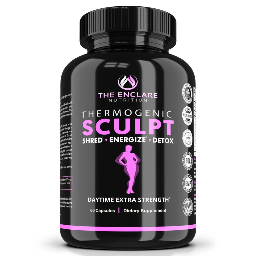 Thermogenic Fat Burner, Appetite Suppressant, Weight Loss Supplement for Women & Men, Metabolism, Energy, Focus, Brain, Caffeine Pills with Chromium, Green Tea Extract, L Theanine, Sculpt 60 Capsules