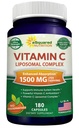 aSquared Nutrition Vitamin C Liposomal Complex - 1500mg Supplement - 180 Capsules - High Absorption VIT C Ascorbic Acid Pills - Supports Immune System & Collagen Health - 90 Servings