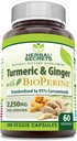 Herbal Secrets Turmeric Curcumin & Ginger with BioPerine Supplement | 2,250 Mg Per Serving | 180 Capsules | Non-GMO | Gluten Free | Made in USA