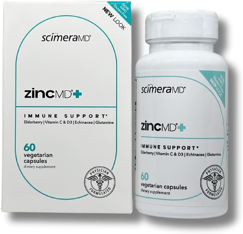 ScimeraMD® ZincMD Supplément de soutien immunitaire avec Zinc, Elderberry, Vitamine C, Vitamine D et Echinacea, 60 CT