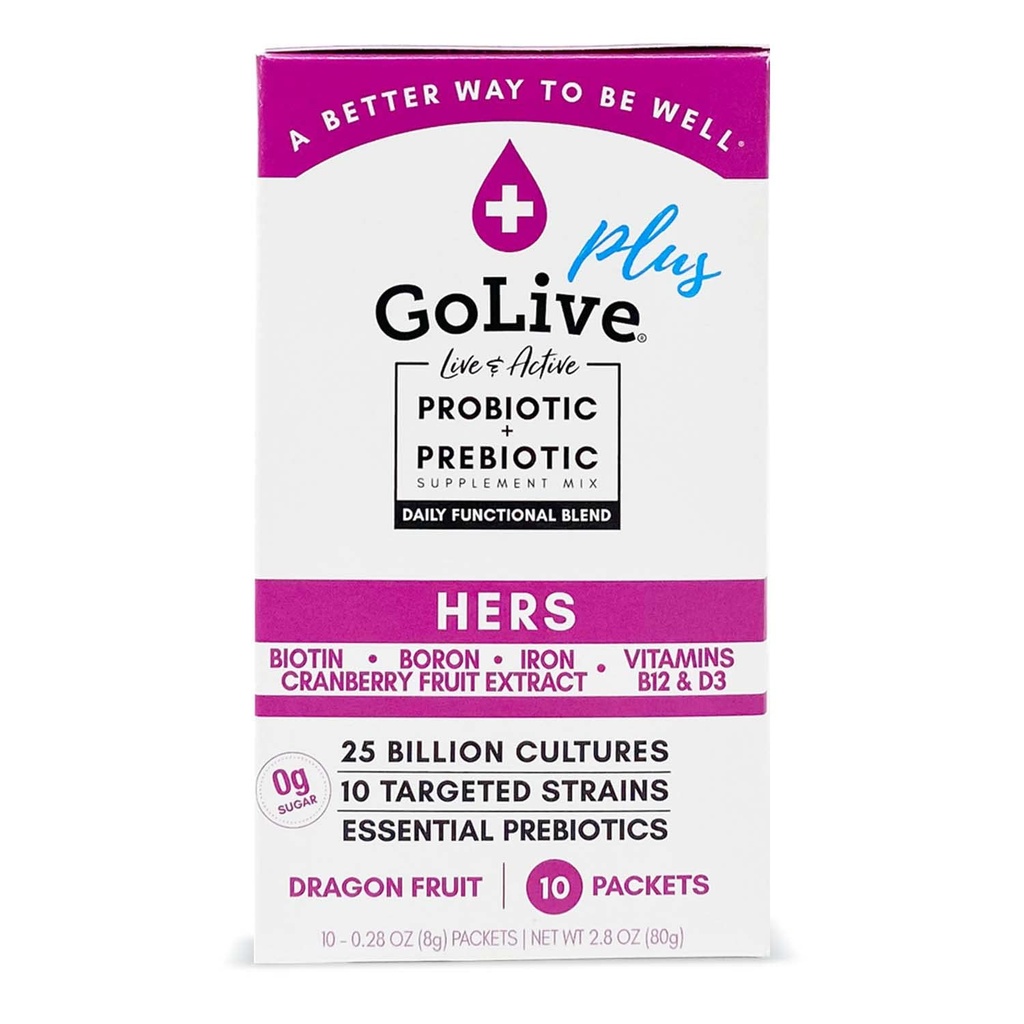 Probiotique GoLive pour les femmes – Poudre synbiotique sans sucre avec prébiotiques, canneberge, biotine, B12 & D3-25 milliards CFU, 10 souches cliniques – soutient la santé vaginale, digestive, UT et immunitaire