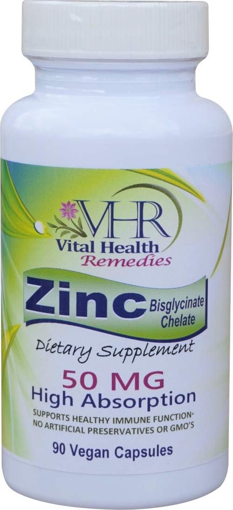 VHR ZINC Chelate de bisglycinate 50mg - Immune support - Haute absorption - Pas de conservateurs. 90 Capsules de végétaliens