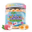 Gommies multivitamines pour enfants avec fer, 450mg Algae Omega-3, Méthylé B12, Folate, Fibre 2g, Probiotiques, Magnésium, A, C, D, K, Zinc, Vitamines pour la croissance, Cerveau, Oeil, Gut, Immune, Sans sucre