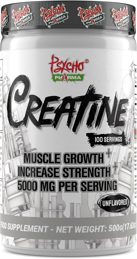 Psycho Pharma Créatine - 5g de Monohydrate de Créatine Premium par portion, 100 portions