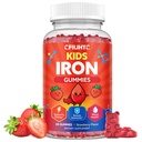 Gommies de fer pour enfants et adolescents, Multivitamine pour enfants avec supplément de fer, Calcium, Folate, Zinc, Prébiotique - pour fabricant de sang et soutien énergétique, carence en fer - végétalien et non-OGM - 60 fraises de comte