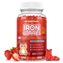Supplément de fer Gommies pour enfants, Multivitamine pour enfants avec fer - Zinc, Complexe de vitamine B, A, C, D, B6, B12, Extrait de curcuma, Biotine pour fabricant de sang et soutien énergétique, carence en fer, végétalien 60 ct