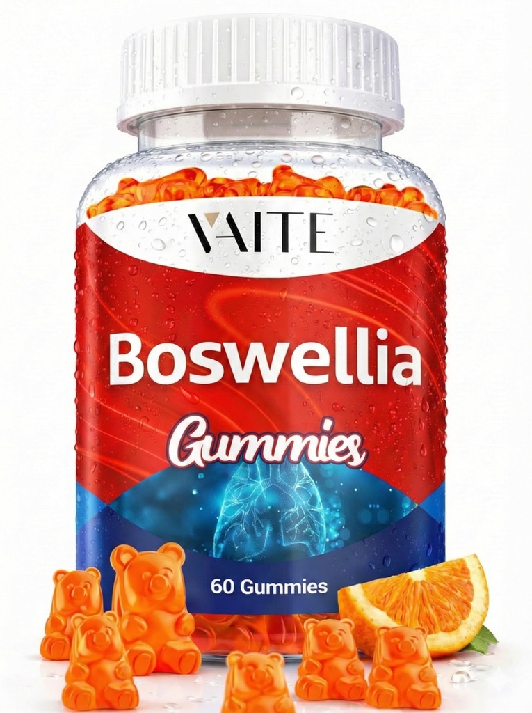 VAITE Boswellia Serrata Gummies 1200mg - Extrait indien d'encens avec acide boswellique, supplément à base de plantes, formule de soutien de santé conjointe, non-OGM, sans gluten, sans sucre, 60 réchauds