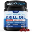 Huile de krill de l'Antarctique 1200 mg supplément Omega 3, softgels d'huile de krill de l'Oméga 3 avec/EPA, DHA, Astaxanthin et Phospholipides pour le cerveau et l'antioxydant, source durable, sans arrière-goût de poisson, 120 Softgels