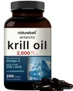 NatureBell Antarctic Krill Oil 2000mg Supplément, 240 Softgels, 3X Force Source naturelle des Oméga-3, EPA 240mg + DHA 160mg + Astaxanthin 800mcg – Aucun arrière-goût de poisson – sans mercure et sans OGM