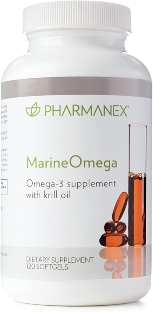 Pharmanex Omega Marine, Omega-3 Acides gras et supplément huile de Krill, 1200mg DHA et EPA par service, 120 Softgels, soutient le cœur, le cerveau, les articulations et la santé globale