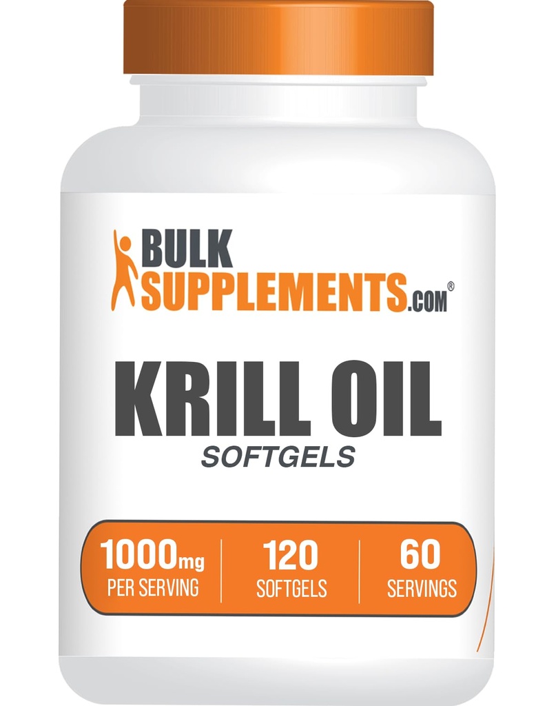 BulkSupplements.com Huile de krill 1000mg Softgels - supplément huile de krill antarctique - supplément Omega 3, supplément DHA - sans gluten, 2 softgels par service, 120 Compte (paquet de 1)