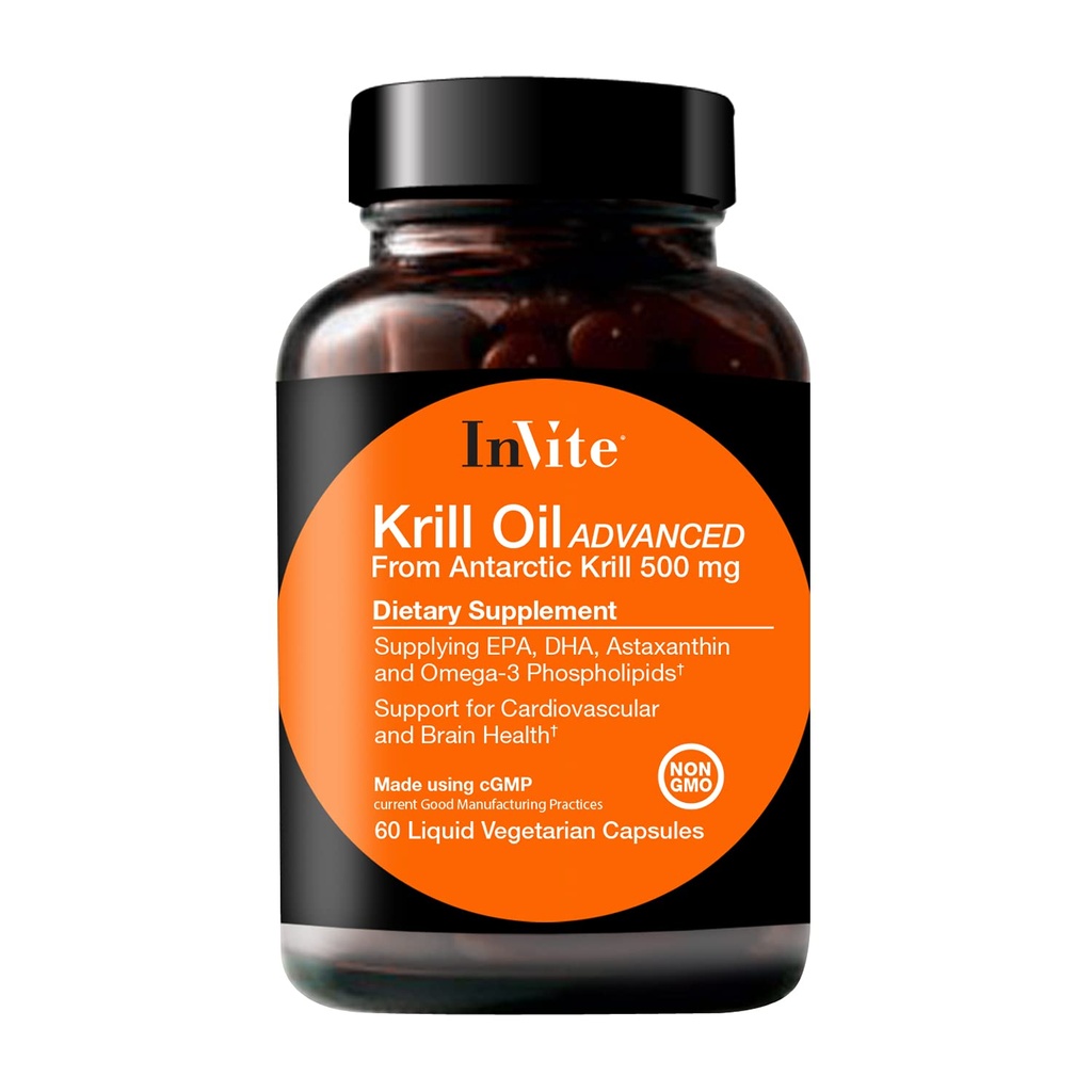Invitez l'huile de krill de santé avancée - soutient la santé cardiovasculaire et cérébrale - fournitures EPA, DHA, Astaxanthin et Omega-3 Phospholipides - 60 capsules