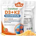VEV Corefeel Vitamine D3 K2 10 000 UI Supplément de magnésium – avec vitamine D et K (MK-7), glycinate de magnésium et malate, citrate de zinc – 300 Softgels pour le soutien énergétique, os et musculaire