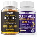 NEVISS Vitamine D3K2 5000IU Gommies + Mélatonine 60mg pour adultes