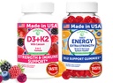 Lunakai USA Fabriqué D3+K2 avec Calcium & Energy B12 Gummies Bundle – Vegan, Non-OGM – 60 Gummies Chaque