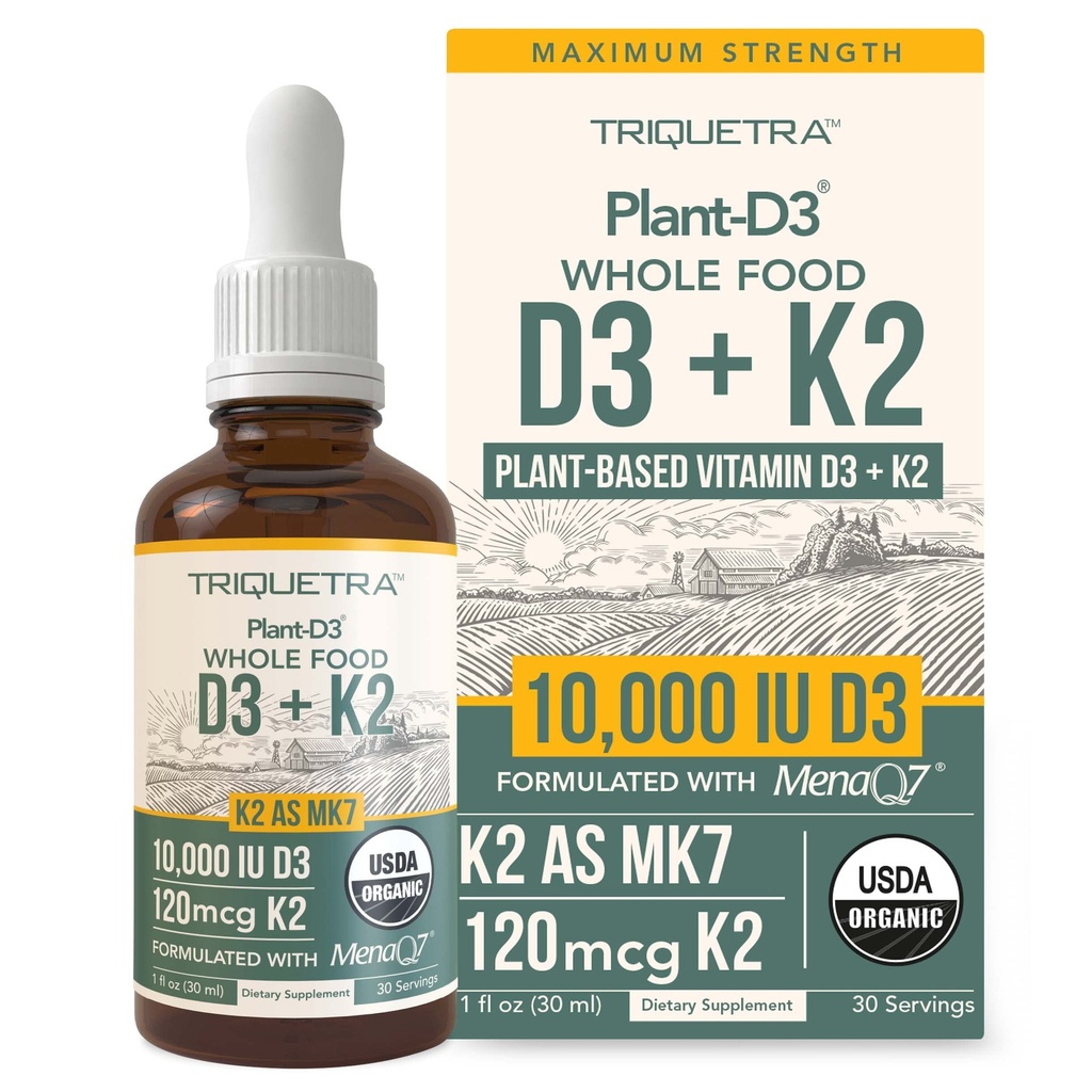 Plante biologique D3 K2 vitamine 10000 iu - All-Trans MK7 de MenaQ7 (120 mcg K2) - 100% biologique et végétale sous-lingual D3 gouttes 10 000 iu (Cholecalciferol), 100% végétalien - soutient l'immunité, os, cerveau