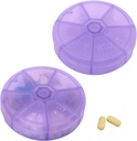 Portable Weekly Pill Organizer 7 Day Pills Container, Round Pill Case Travel Friendly, Daily Week Pill Reminder Case, BPA-Free Vitamin, Supplement, Fish Oil, Medication Planner (Purple)