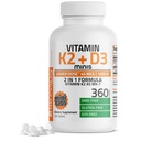 Bronson Vitamine K2 (MK7) avec D3 Dose inférieure 45mcg Vitamine K2 & 1000 UI Vitamine D3 Facile à avaler Entretien quotidien 2 en 1 Formule non-OGM, 360 Mini comprimés