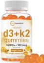 Micro-ingrédients Vitamine D3 K2 Gummies, 120 Compte 5.000 UI Vitamine D + 100 mcg K2 MK-7.